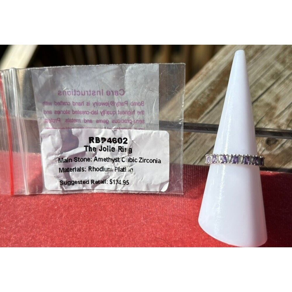 Bomb Party Ring RBP4602 Amethyst On Rhodium Plated Band Sz 6 - Picture 2 of 3